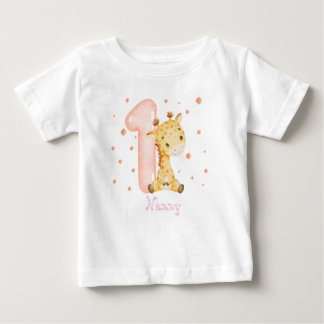 Camiseta De Bebé Dulce bebé Giraffe Chica Primer cumpleaños