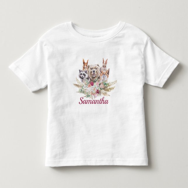 Camiseta De Bebé Dulce Chica Boho Animales del Bosque Salvaje (Anverso)