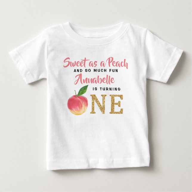 Camiseta De Bebé Dulce Chicas de Peach 1º cumpleaños (Anverso)