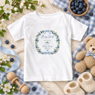Camiseta De Bebé Dulce de frutos baby shower Gingham azul Arándan