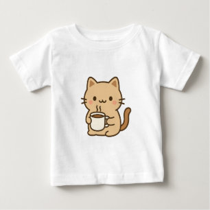 Camiseta De Bebé Dulce diseño estético de gato de café Kawaii acoge