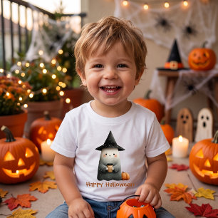Camiseta De Bebé Dulce Fantasma con Café Halloween