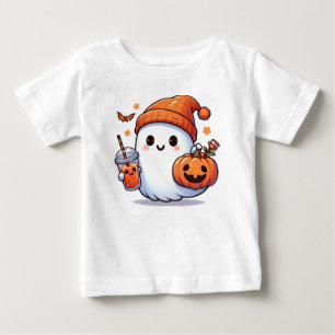 Camiseta De Bebé Dulce fantasma de Halloween con calabaza y bebida 