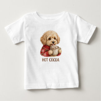 Camiseta De Bebé Dulce Goldendoodle Bebiendo Cacao Caliente Navidad