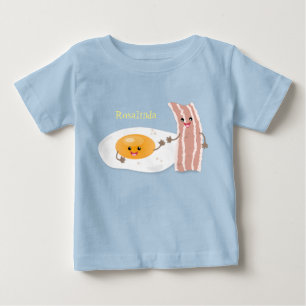 Camiseta De Bebé Dulce ilustración de huevo y tocino kawaii de dibu