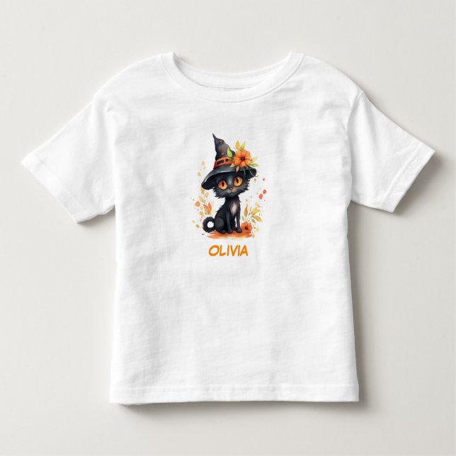 Camiseta De Bebé Dulce nombre personalizado de gato de Halloween (Anverso)