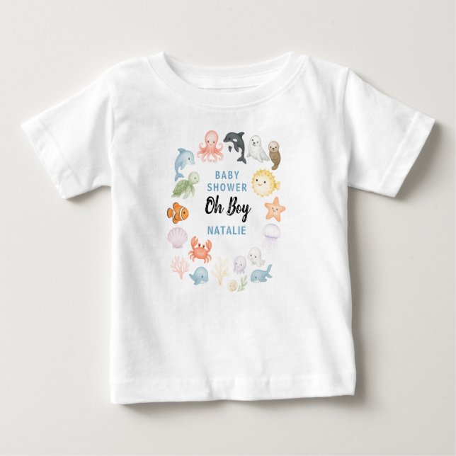 Camiseta De Bebé Dulce océano bajo el mar Baby Shower de animales (Anverso)