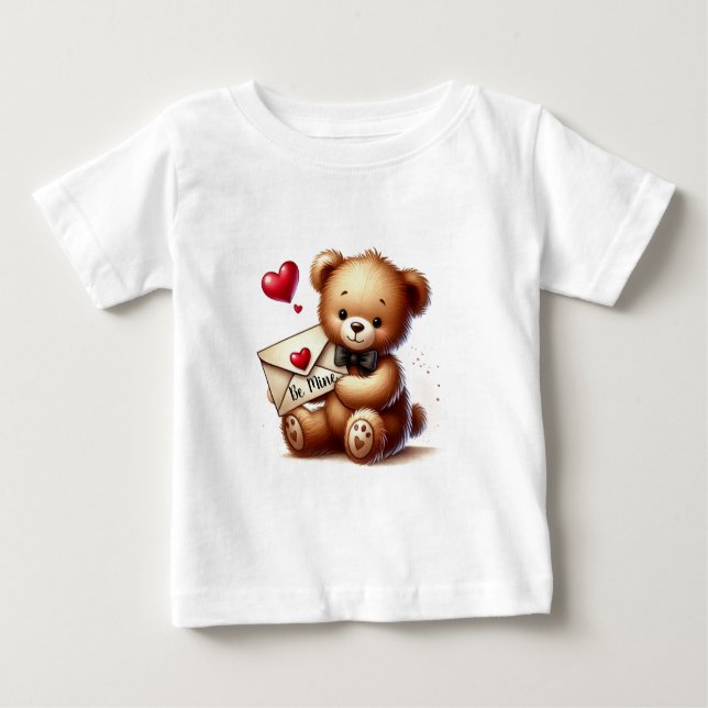 Camiseta De Bebé Dulce Teddy Bear Día de San Valentín Ser mío (Anverso)