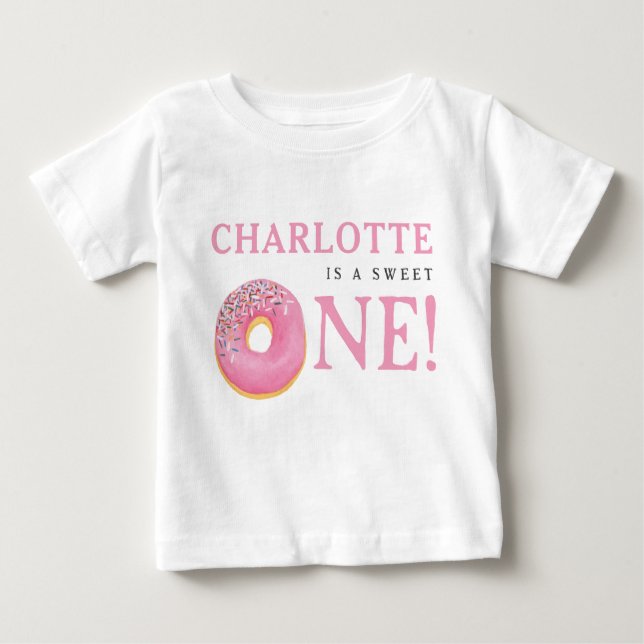 Camiseta De Bebé Dulce Uno Donut Rosa 1er Primera Fiesta de Cumplea (Anverso)