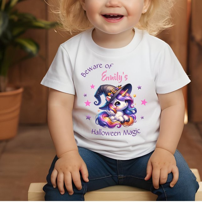 Camiseta De Bebé Dulces Chicas Unicornio Halloween con Nombre (Subido por el creador)