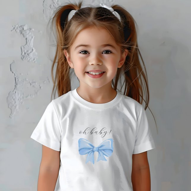Camiseta De Bebé Dusty Blue Aquarela Lazo Baby Shower (Dusty Blue Watercolor Bow Baby Shower Baby T-Shirt)