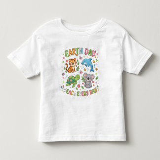 Camiseta De Bebé Earth Day Peace Every Day Cute Kawaii Animals Kids