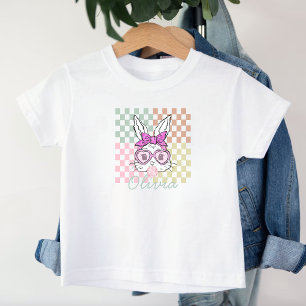 Camiseta De Bebé Easter Bunny Glasses Rabbit Checker Personalizado