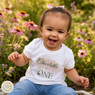 Camiseta De Bebé Echinacea acuarela y abeja 1er cumpleaños