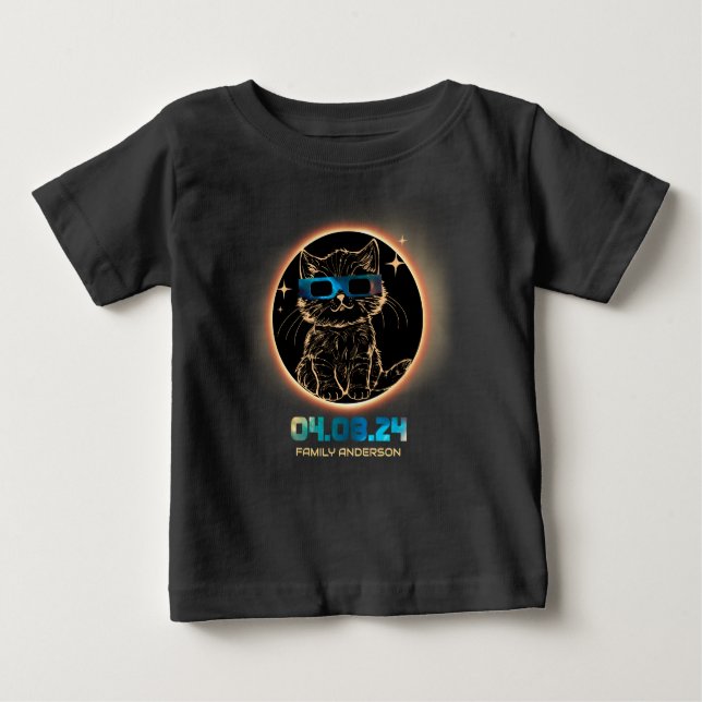 Camiseta De Bebé Eclipse Total Solar 2024 Gatos Gafas Eclipse Solar (Anverso)