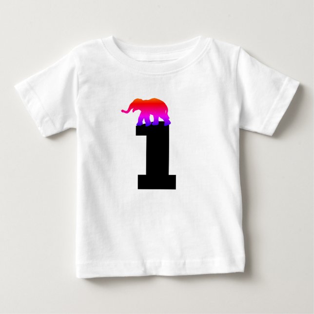 Camiseta De Bebé Edad 1 (1) cumpleaños Elephant T-Shirts (Anverso)