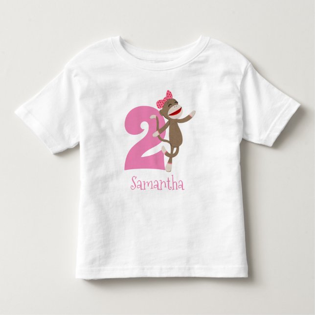 Camiseta De Bebé Edad de cumpleaños de la niña del mono con calceti (Anverso)