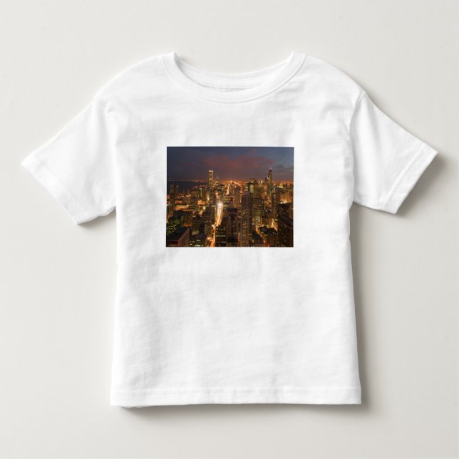 Camiseta De Bebé EE.UU., Illinois, Chicago: Vista nocturna del bucl (Anverso)