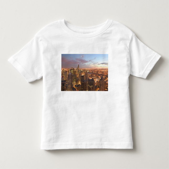 Camiseta De Bebé EE.UU., Illinois, Chicago: Vista nocturna del bucl (Anverso)