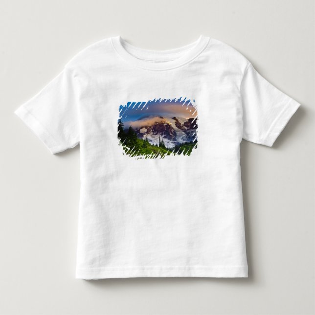 Camiseta De Bebé EE. UU., Washington, Monte Rainier. Sol de la maña (Anverso)