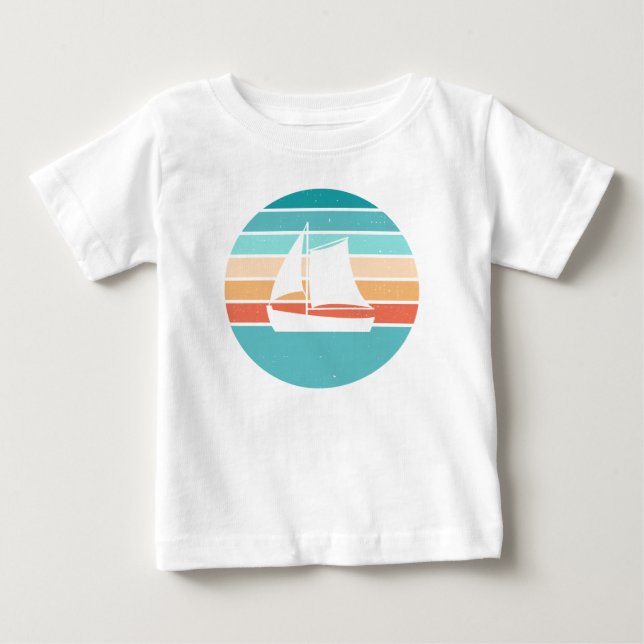 Camiseta De Bebé Efecto perturbador retro del atardecer + velero (Anverso)