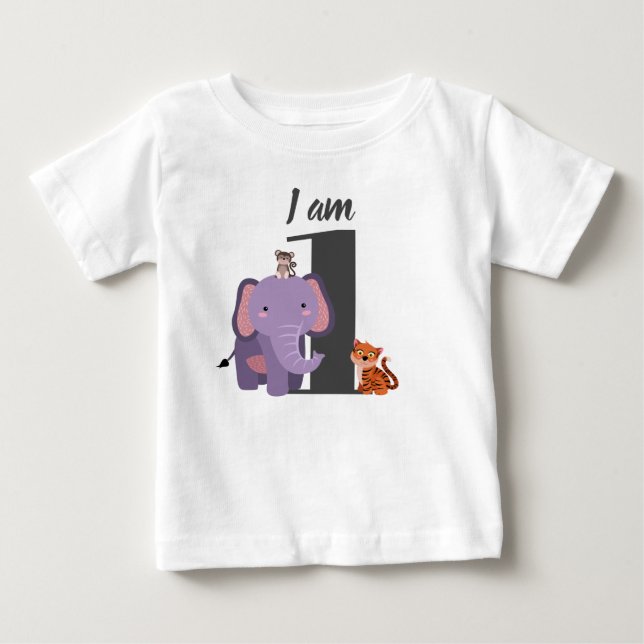 Camiseta De Bebé El 1° cumpleaños del mono del Elefante de Safari (Anverso)