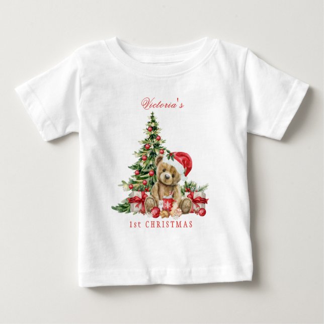 Camiseta De Bebé El árbol de navidad, la primera Navidad del bebé (Anverso)