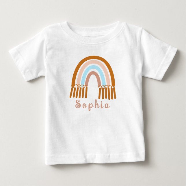 Camiseta De Bebé El arcoiris gigantesco de Boho con nombre personal (Anverso)
