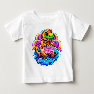Camiseta De Bebé El bebé Dino abrazando una almohada cardíaca en un