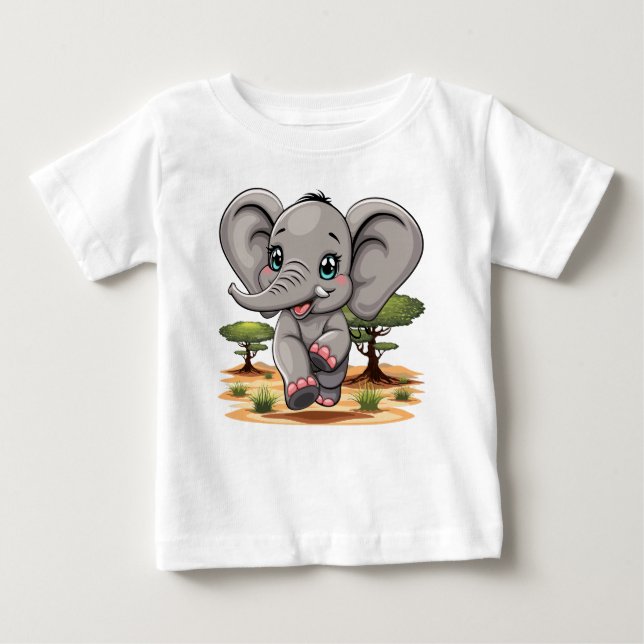 Camiseta De Bebé El bebé elefante salta feliz en la sabana africana (Anverso)