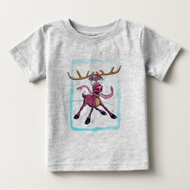 Camiseta De Bebé El ciervo lindo en el hielo Funny Navidades vacaci (Anverso)