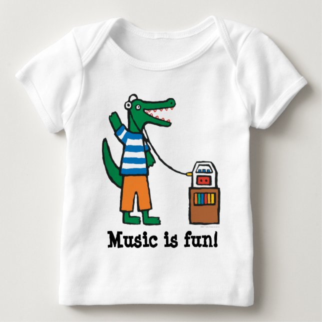 Camiseta De Bebé El cocodrilo fresco escucha la música (Anverso)