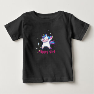 Camiseta De Bebé El colorido arcoiris kawaii, unicornio, Chica feli