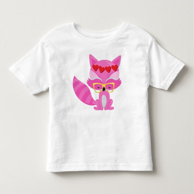 Camiseta De Bebé El día de San Valentín Fox, Pink Fox, Glasses, Hea (Anverso)