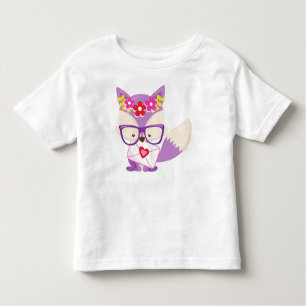 Camiseta De Bebé El día de San Valentín Fox, Púrpura Fox, Glasses, 