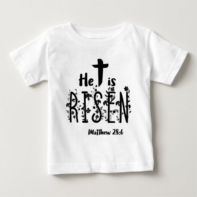 Camiseta De Bebé Él es escritura subida de Pascua (Anverso)
