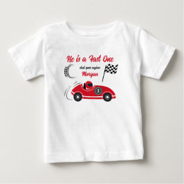 Camiseta De Bebé Él es un Cumpleaños de Auto de Carreras Rojo Festi
