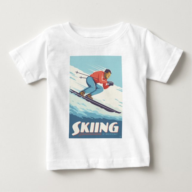 Camiseta De Bebé El esquí cree que la impresión retro (Anverso)