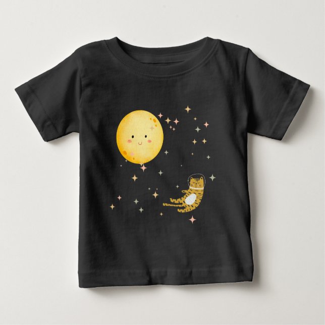 Camiseta De Bebé El gatito durmiente y la luna (Anverso)