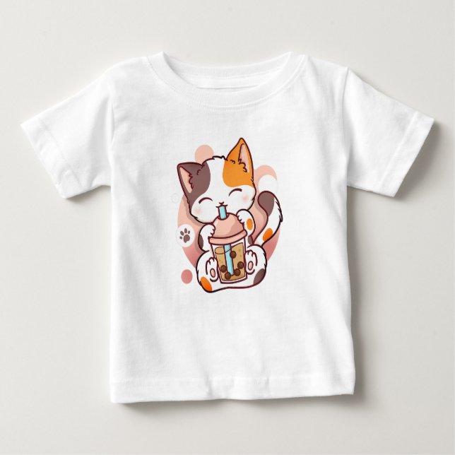 Camiseta De Bebé El gato Boba Tea Bubble Tea Anime Kawaii Neko para (Anverso)