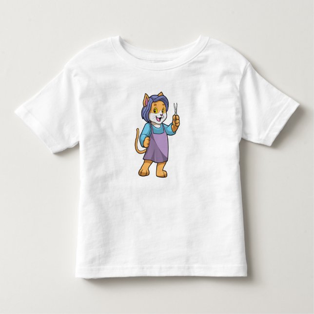 Camiseta De Bebé El gato como peluquero con tijeras (Anverso)
