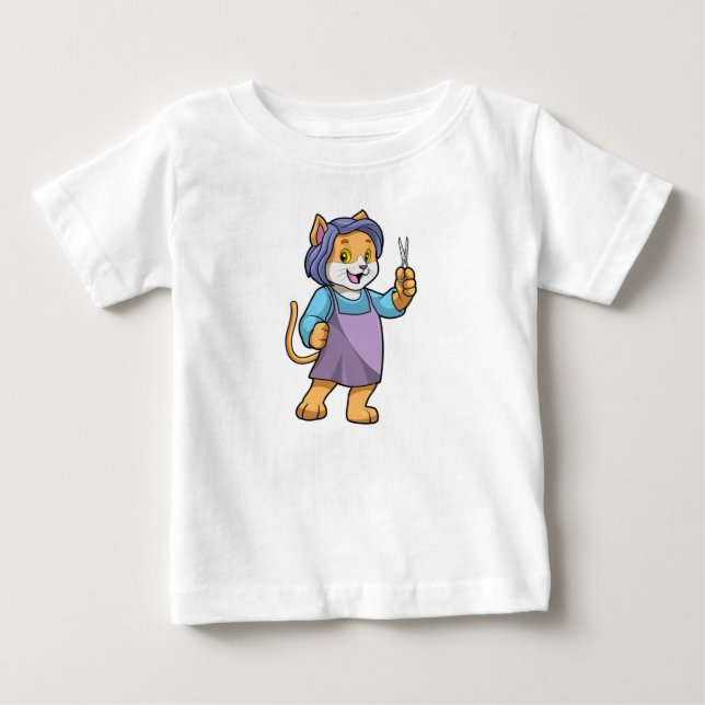 Camiseta De Bebé El gato como peluquero con tijeras (Anverso)