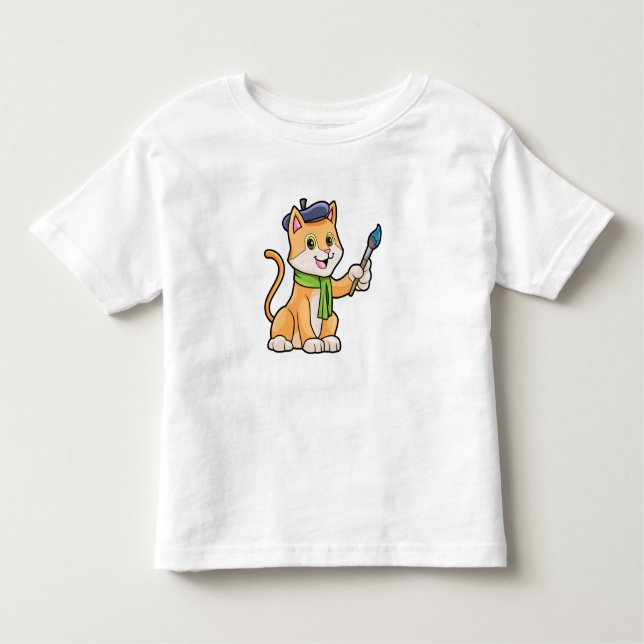 Camiseta De Bebé El gato como pintador con pincel y bufanda (Anverso)