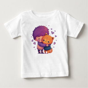 Camiseta De Bebé El gato Kawaii y un pequeño niño abrazándose entre