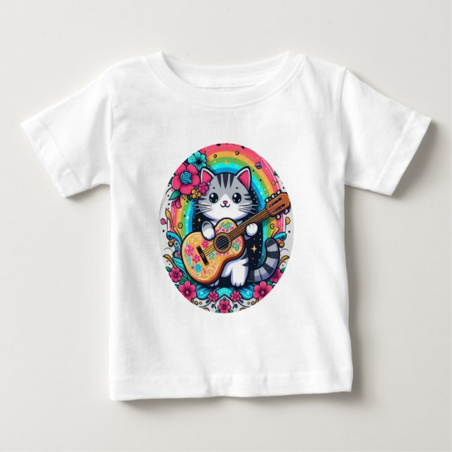 Camiseta De Bebé El gato sonriente con una guitarra (Anverso)