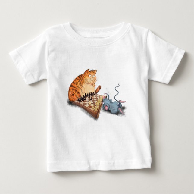 Camiseta De Bebé El gato y el ratón juegan al ajedrez bebé diversió (Anverso)