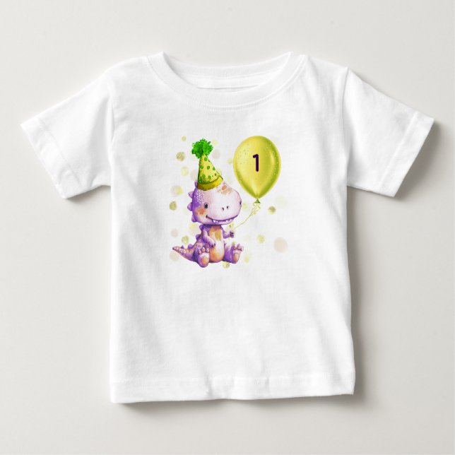 Camiseta De Bebé El globo de cumpleaños de Dinosaur agrega edad (Anverso)