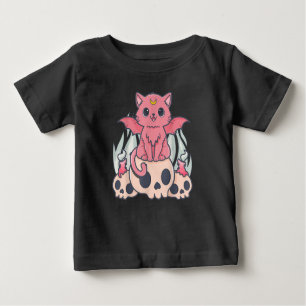 Camiseta De Bebé El Gótico Kawaii Pastel, el gato y el cráneo de 
