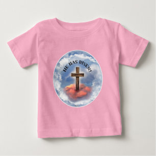 Camiseta De Bebé Él Ha Resucitado Cruz Áspera Con Nubes