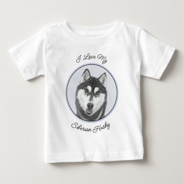 Camiseta De Bebé El Husky Siberiano (blanco y negro) pinta arte de  (Anverso)